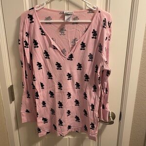 Vintage Disneyland Resort L Thermal Top Pink Mickey Mouse Large Rhinestone Shirt
